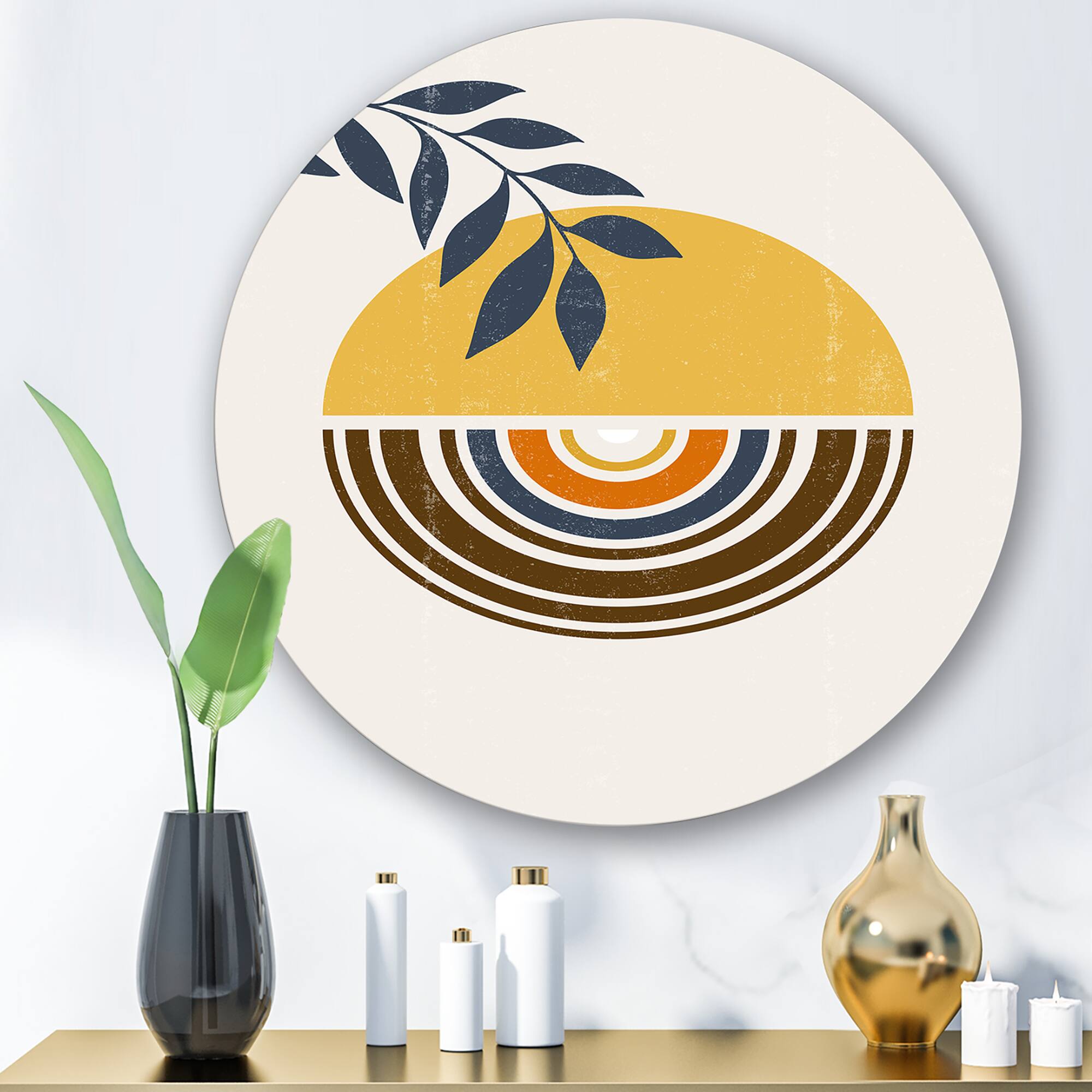 Designart - Abstract Sun Moon Leaves III